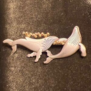 Vintage Mark Shields Pewter Mother and Baby Whale Brooch.